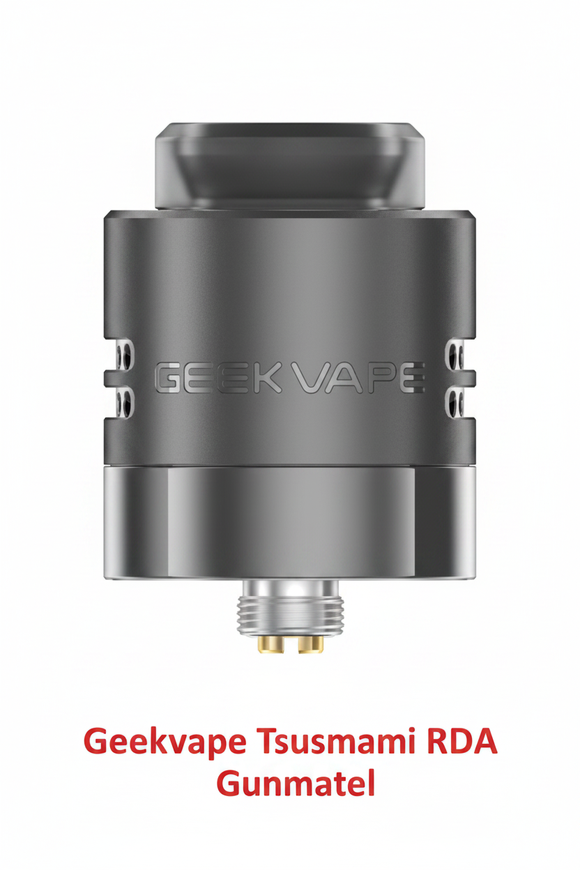 Geekvape Tsunami Reborn Z RDA in gunmetal finish, showcasing the rebuildable dripping atomizer with intricate design details.