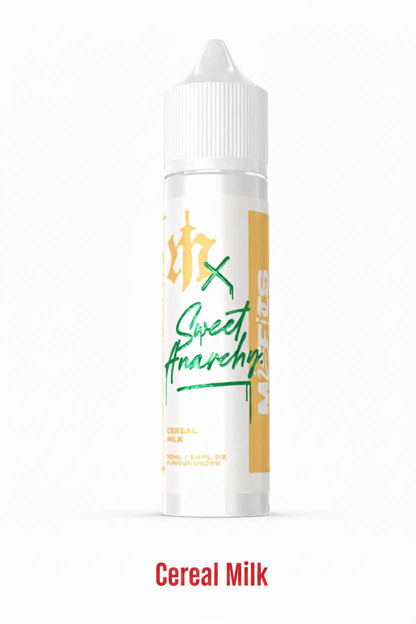 Cereal Milk salt e-liquid by Misfits x Sweet Anarchy in 60ml longfill bottle with flavor drops for vaping.
