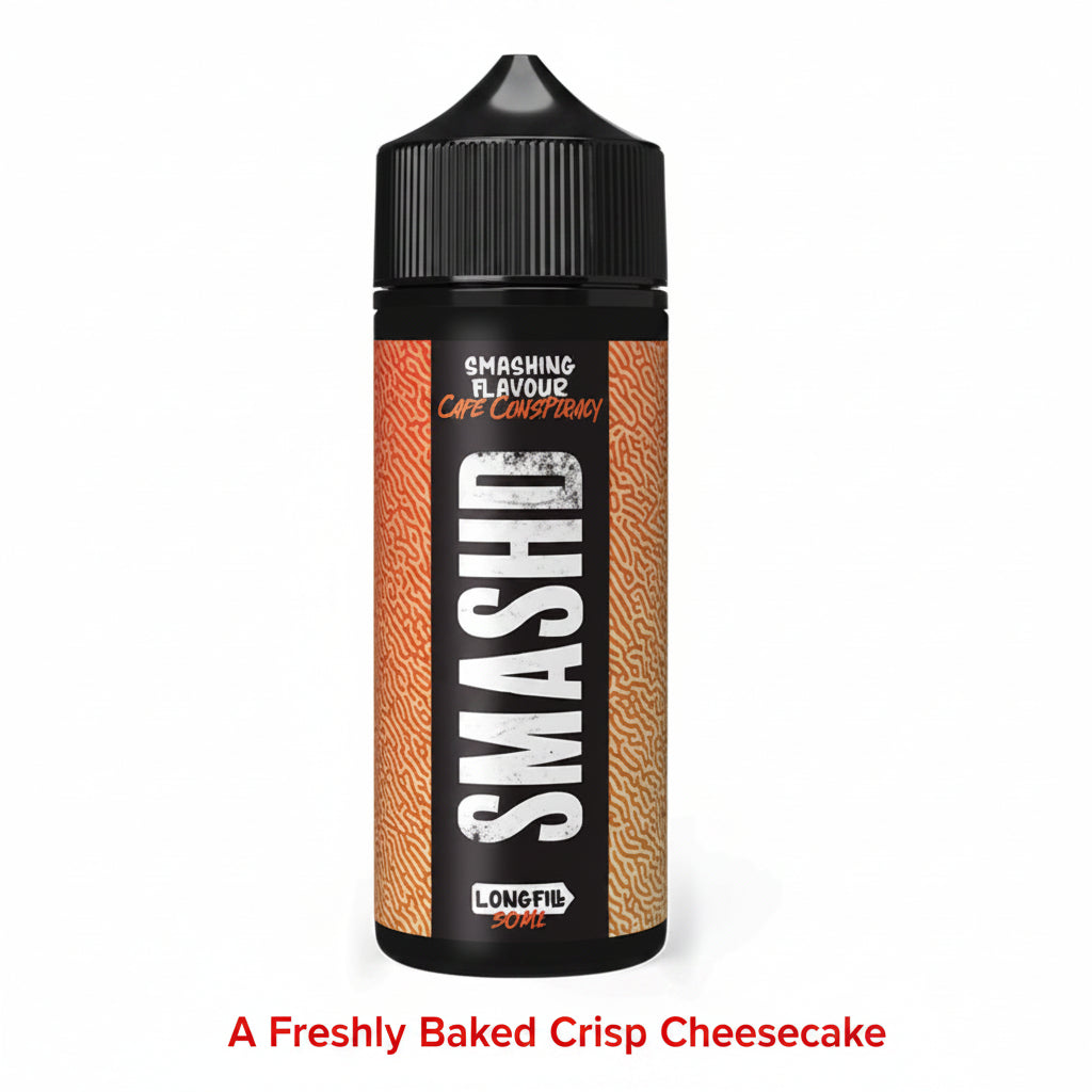SMASH'D Cafe Conspiracy 120ml longfill aroma bottle with dark coffee and creamy flavor in a clear glass container.