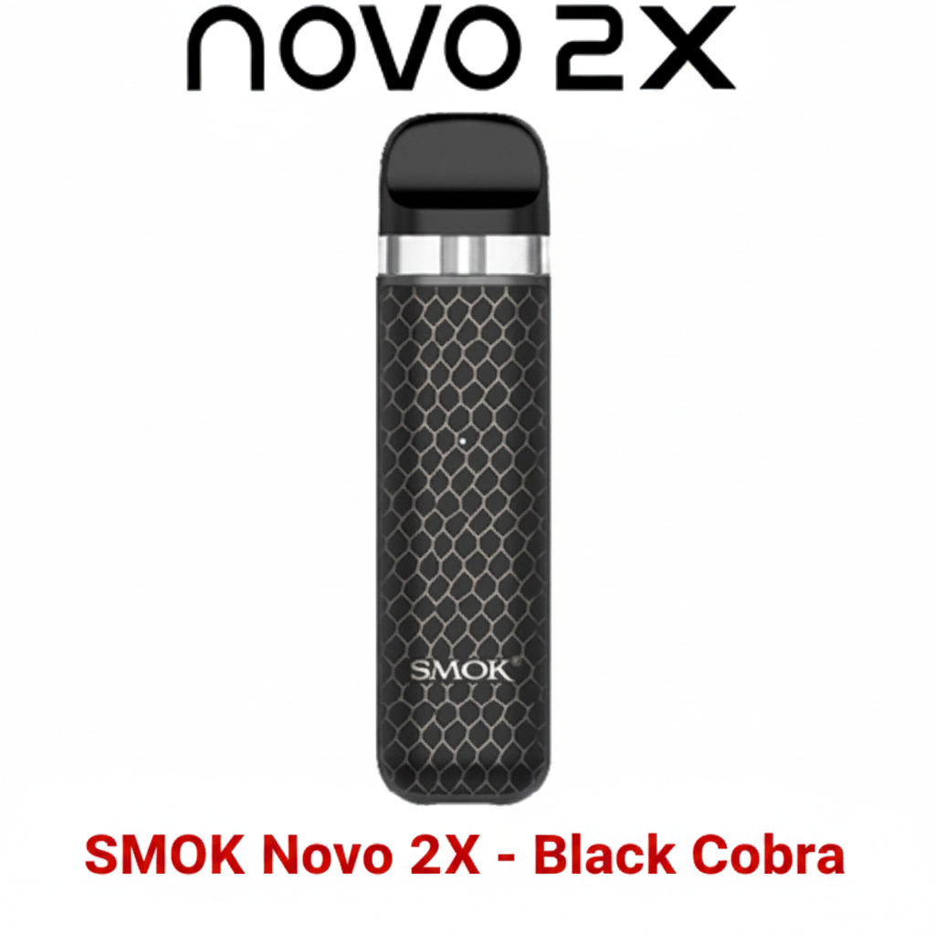 Black SMOK NOVO 2X Pod System vape device with sleek cobra design and compact portable style.