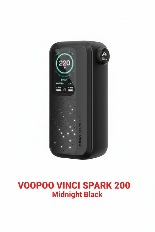 VOOPOO VINCI SPARK 220 vape mod in midnight black, featuring sleek design and digital display screen.