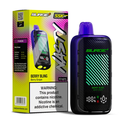 Disposab Nasty Surge 55K Puff 5% vape device in Berrybliss Berry Grape flavor, featuring a sleek design and vibrant berry grape colors.