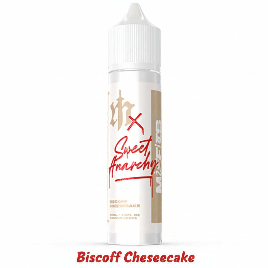 BISCOFF cheesecake salt e-liquid by MISFITS X SWEET ANARCHY in 60ml longfill bottle, featuring rich Biscoff and cheesecake flavor.