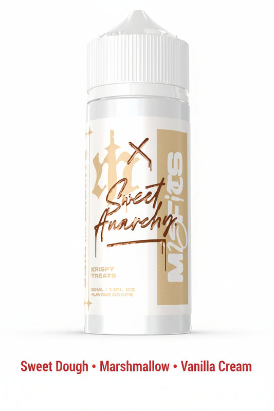 Krispy Treats 120ml Longfill e-liquid by Misfits x Sweet Anarchy with banana and cereal flavor in a clear bottle