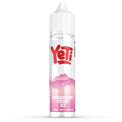 YETI Passion Fruit Lychee Ice e-liquid bottle with 60ml longfill salt nicotine, featuring vibrant passion fruit and lychee flavor.