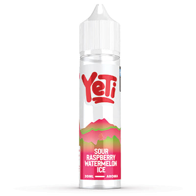 YETI Sour Raspberry Watermelon Ice e-liquid bottle, 60ml longfill with salt nicotine, featuring vibrant raspberry and watermelon flavor.