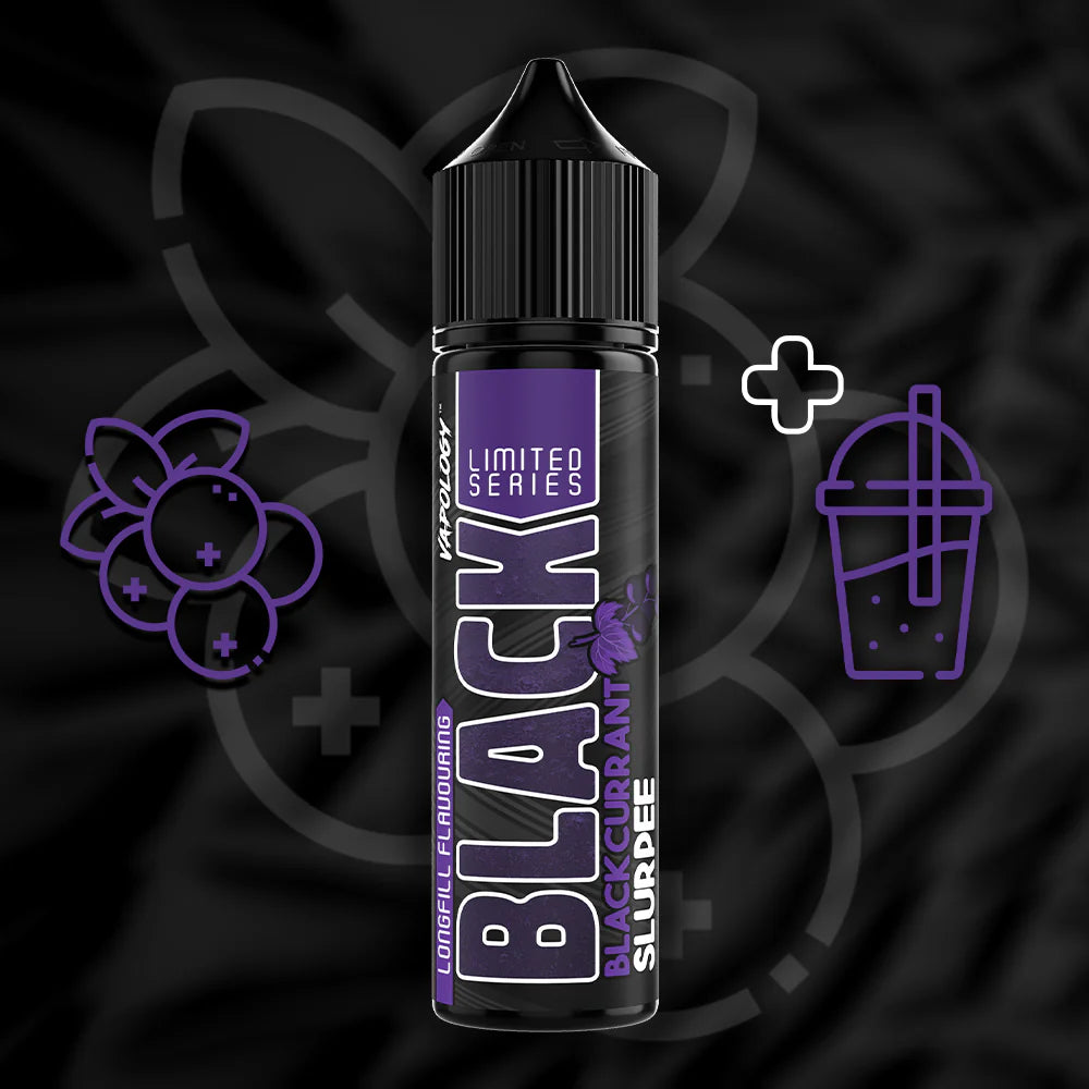 Vapology Blackcurrant Slushee salt/mtl e-liquid 60ml longfill with blackcurrant flavor and slushee-inspired design.