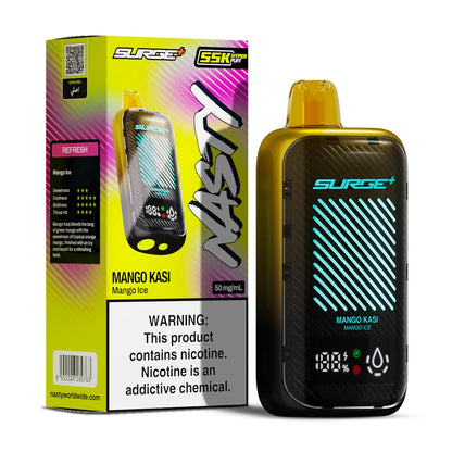 Disposable Nasty Surge 55K Puff 5% vape device in MangoKasi MangoIce flavor with bright packaging and sleek design.