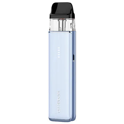Vaporesso XROS 6 Mini Pod System in Jelly Blue with compact design and refillable pod for vaping convenience.