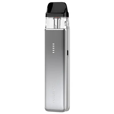 Vaporesso XROS 6 Mini Pod System in titanium silver with sleek compact design and removable pod for vaping.