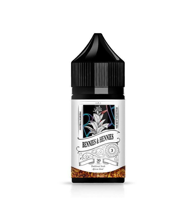 Bennies & Hennies Salt/MTL 60ml e-liquid bottle from The Skyf Collection, featuring a sleek design and clear label.