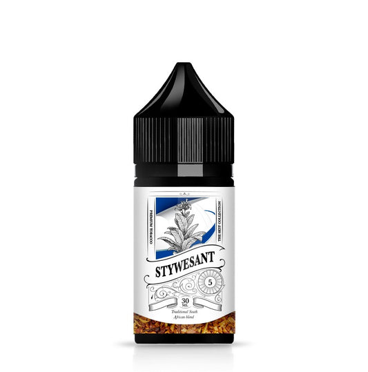 Bottle of THE SKYF COLLECTION STYWESANT salt/mTL 60ml e-liquid with colorful packaging and a white dropper cap.